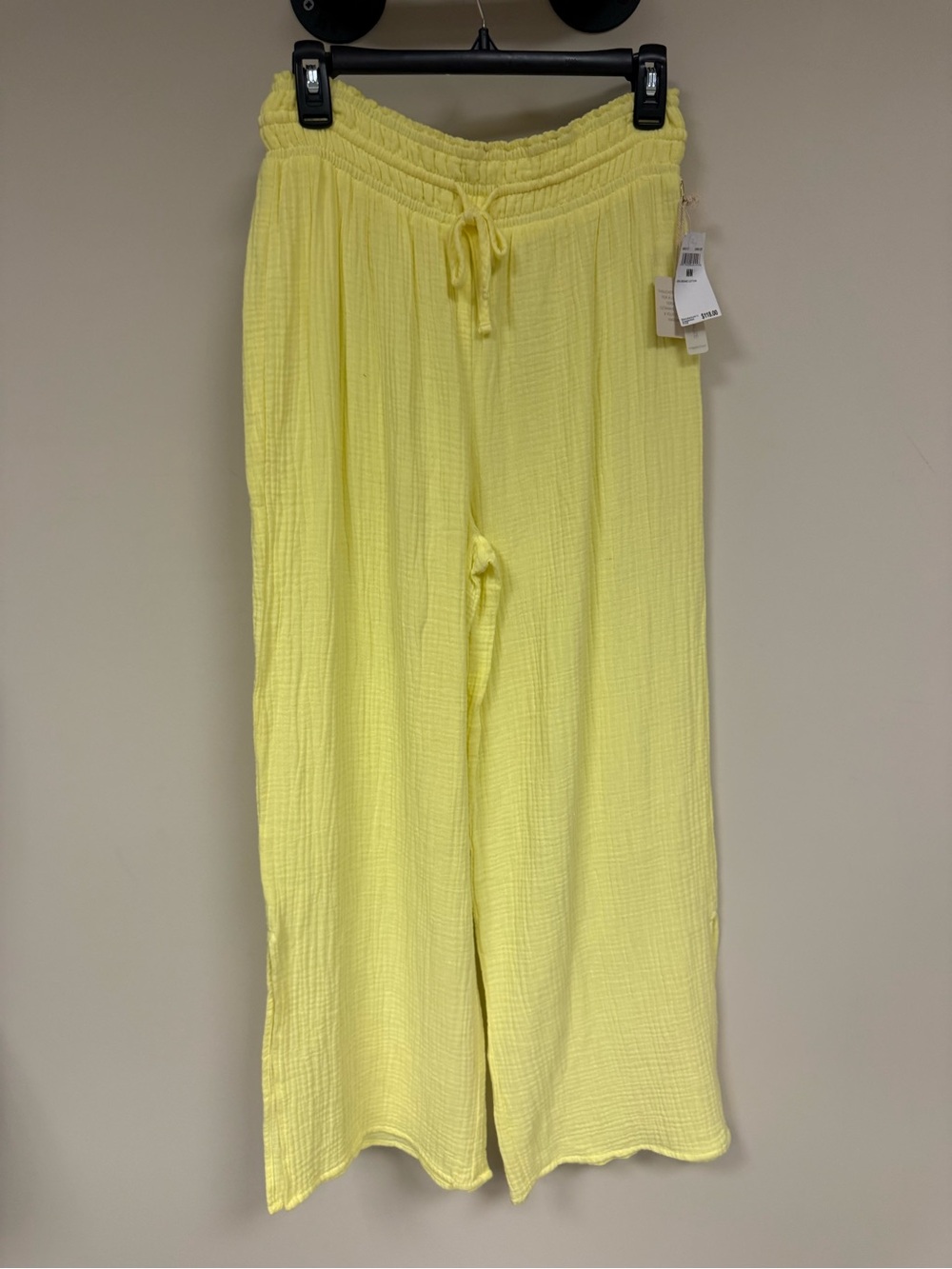 Magaschoni Lemon Zest Gauze Wide-Leg Drawstring Pants beach organic cotton new